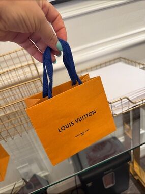 AUTHENTIC MINI Louis Vuitton Orange Paper Shopping Bag with Blue Handles
